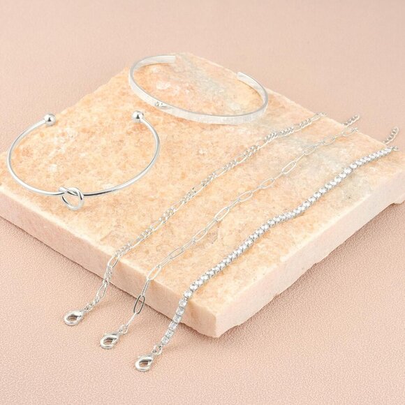 Silver-B Plated Bangle Cuff Non Tarnish Trendy Stack Bracelets for Women - Picture 4 of 6